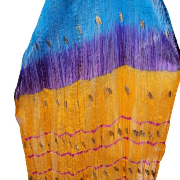 MULTI coloured Blended Cotton Silk Crinkle Scarf Dupatta - Picture 4 of 8